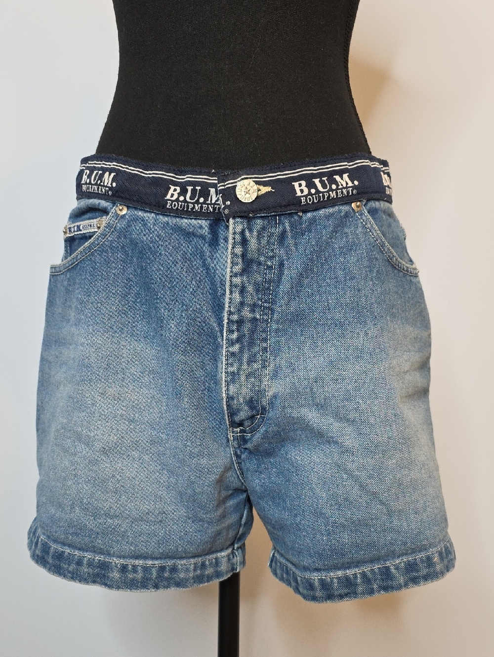 B.U.M. Equipment Blue Denim High-Rise Jean Shorts with Branded Waistband